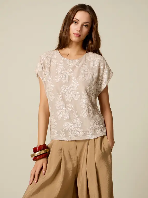 Oltre Blusa ricamata con pizzo Donna, Beige