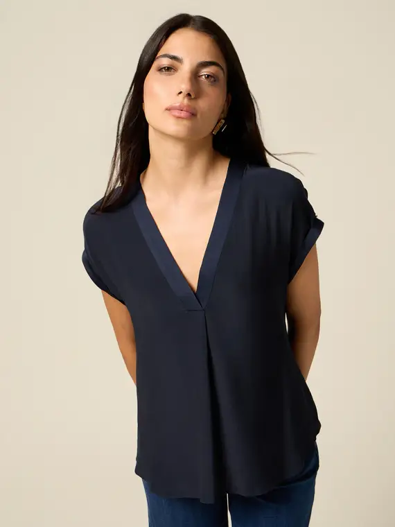 Oltre Blusa scollo a V in viscosa Donna, Blu