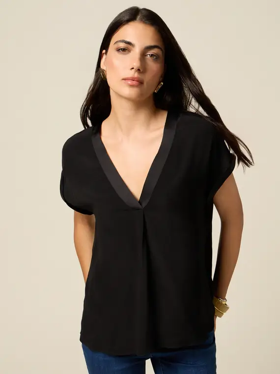 Oltre Blusa scollo a V in viscosa Donna, Nero