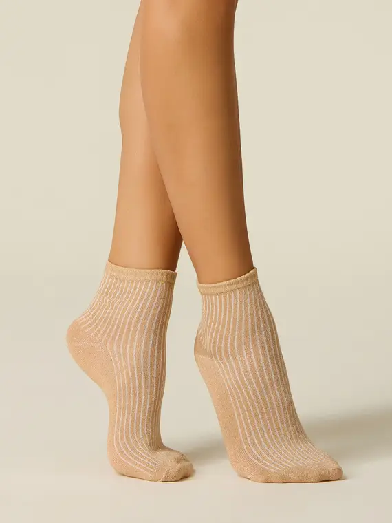 Calzini lurex a coste Donna, Beige