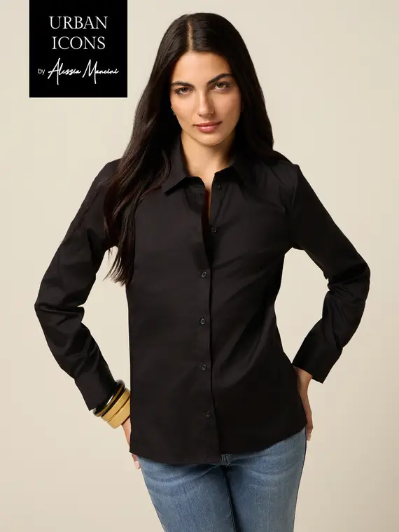 Oltre Camicia basic in popeline Donna, Nero