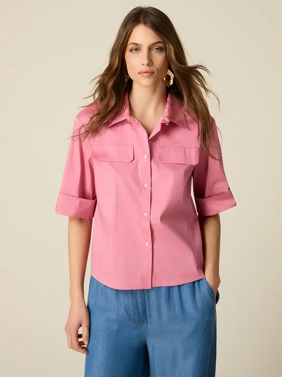 Camicia in popeline con tasche Donna, Rosa