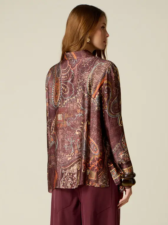 Camicia in raso fantasia Donna, Bordeaux