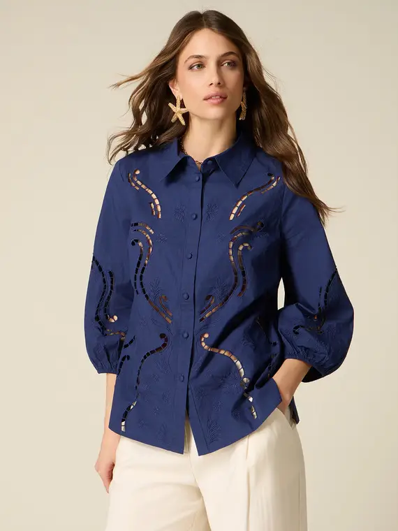 Camicia in sangallo Donna, Blu