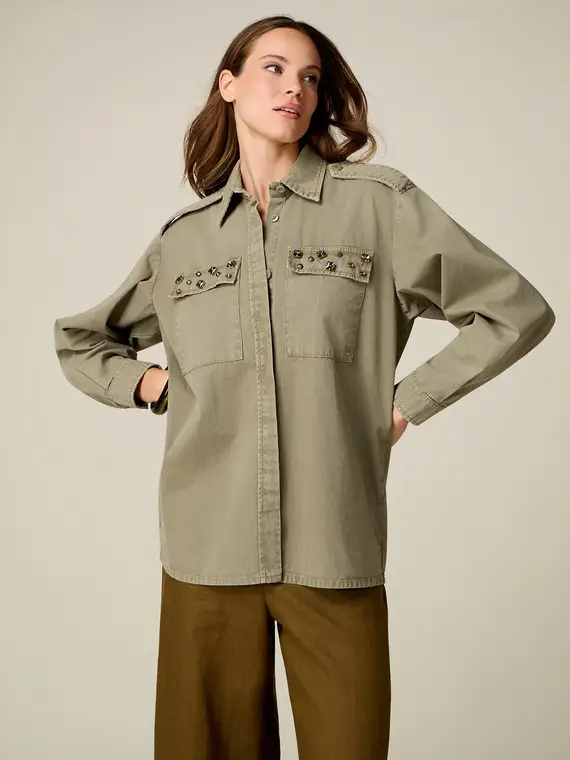 Camicia over in cotone con castoni Donna