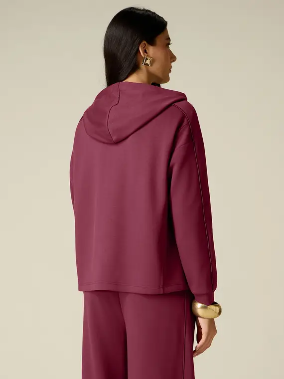 Oltre Felpa aperta con cappuccio e piping Donna, Bordeaux