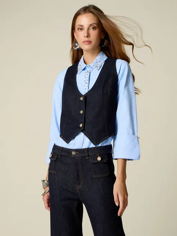 Oltre Gilet cropped in denim Donna, Blu