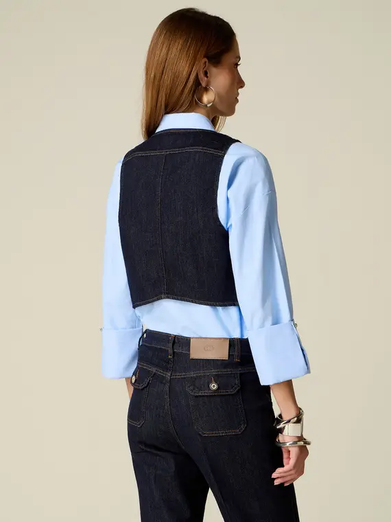 Oltre Gilet cropped in denim Donna, Blu