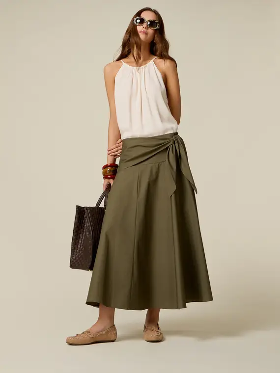 Oltre Gonna ad A in popeline con nodo Donna, Verde militare
