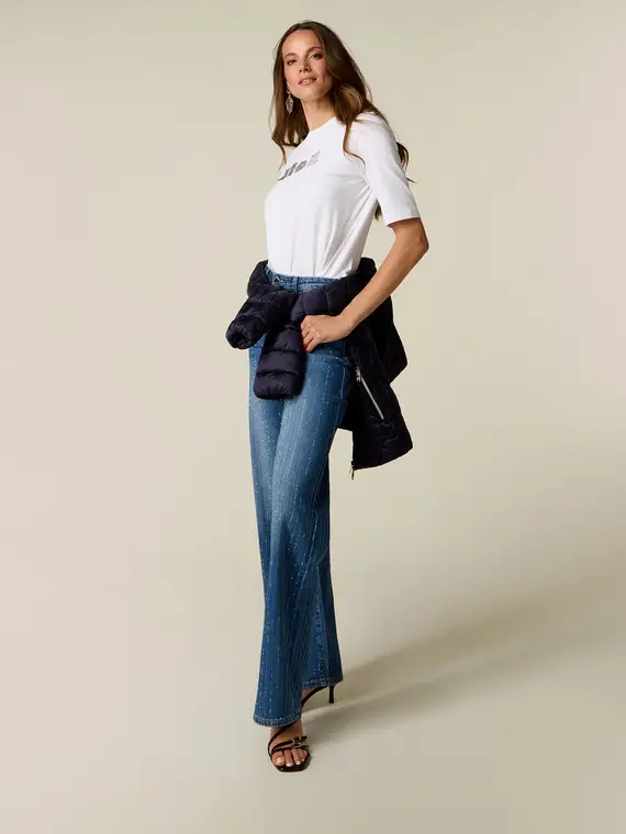 Jeans palazzo con micro cristalli Donna