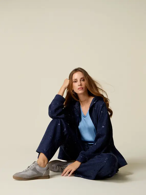 Joggers in felpa con paillettes Donna, Blu