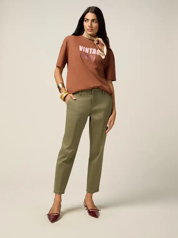 Oltre Pantaloni chinos in cotone-lyocell Donna, Verde militare