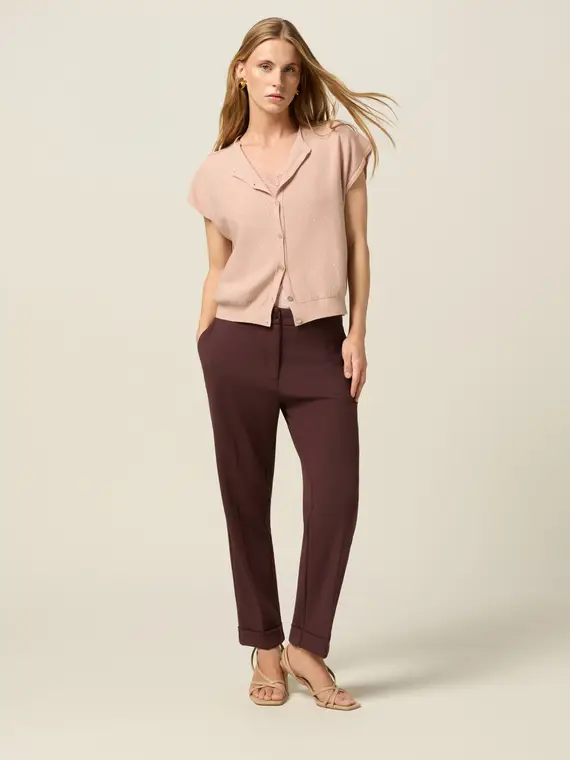 Oltre Pantaloni cropped in tessuto crêpe Donna, Bordeaux