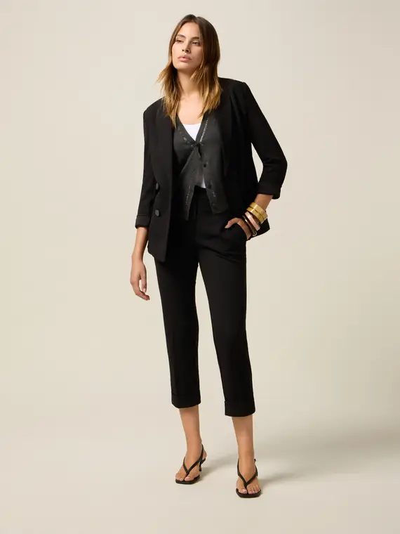 Oltre Pantaloni cropped in tessuto crêpe Donna, Nero