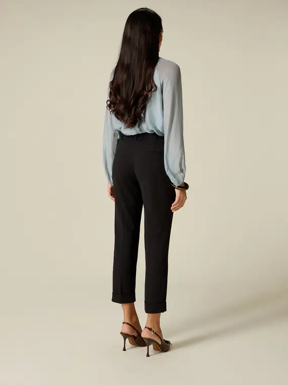 Oltre Pantaloni cropped in tessuto crêpe Donna, Nero