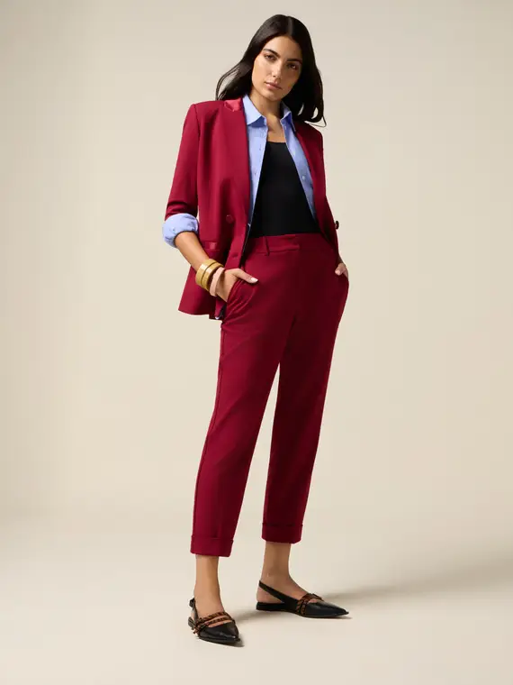 Oltre Pantaloni cropped in tessuto crêpe Donna, Bordeaux