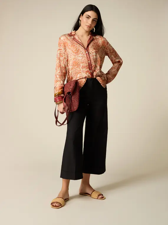 Oltre Pantaloni cropped misto cotone Donna, Nero