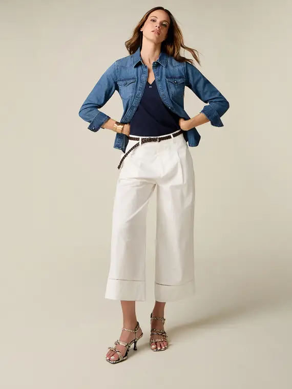 Oltre Pantaloni palazzo cropped con ajour Donna