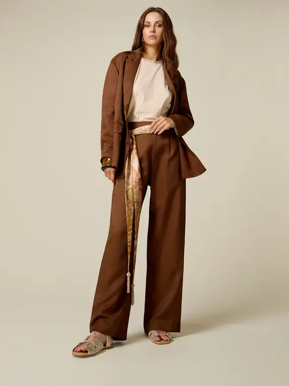 Oltre Pantaloni palazzo in twill misto lino Donna, Marrone