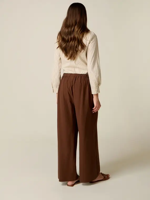 Oltre Pantaloni palazzo misto lino Donna, Marrone