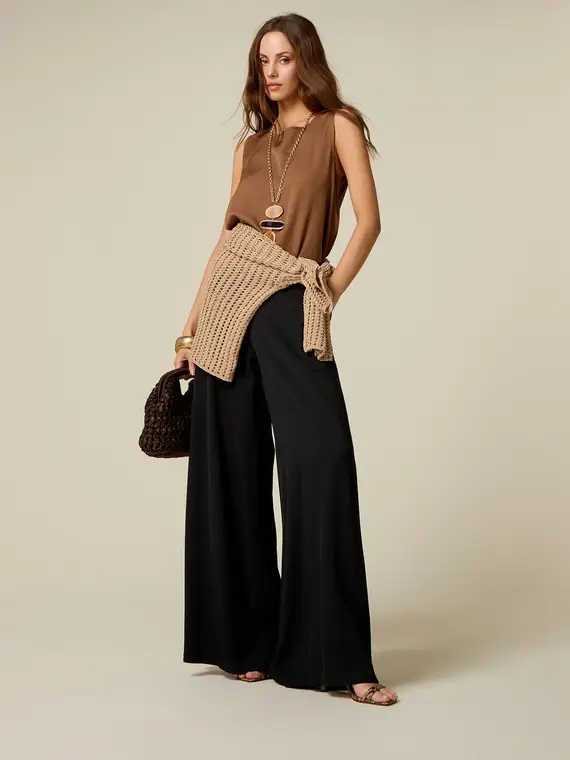 Oltre Pantaloni palazzo misto lino Donna, Nero +