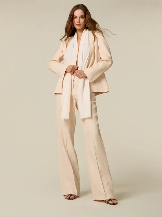 Oltre Pantaloni wide leg misto lino Donna, Beige