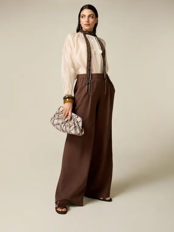 Oltre Pantaloni wide leg misto viscosa Donna, Marrone