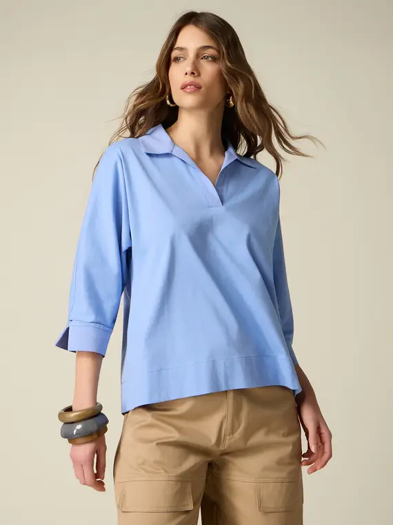 T-shirt a polo con dettagli in popeline Donna, +