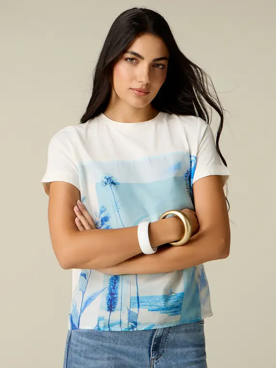 Oltre T-shirt bimaterica con stampa Donna, Bianco