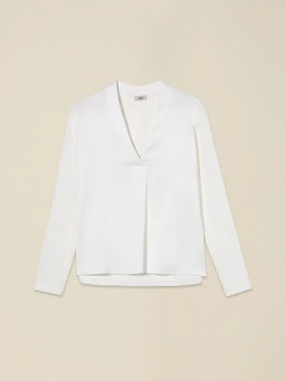 T-shirt bimaterica maniche lunghe Donna, Bianco +