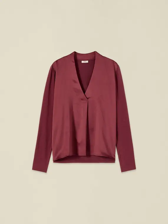 T-shirt bimaterica maniche lunghe Donna, Nero +