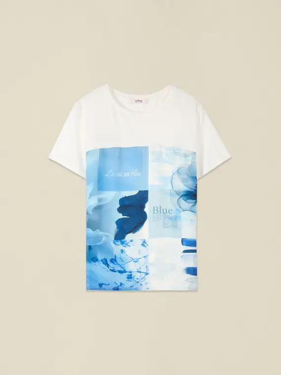 T-shirt con inserto in raso stampato Donna, +