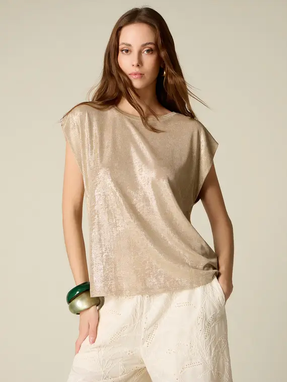 Oltre T-shirt effetto metallizzato Donna, Beige