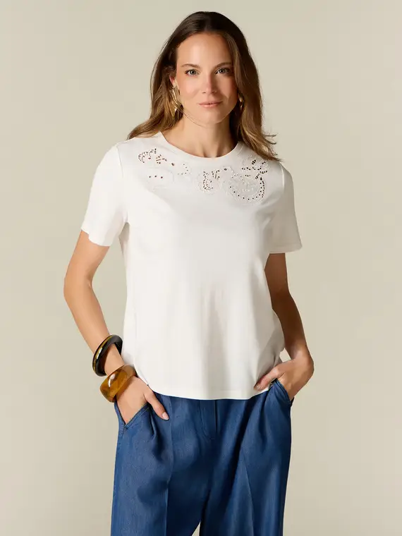 Oltre T-shirt in cotone con ricamo traforato Donna, +