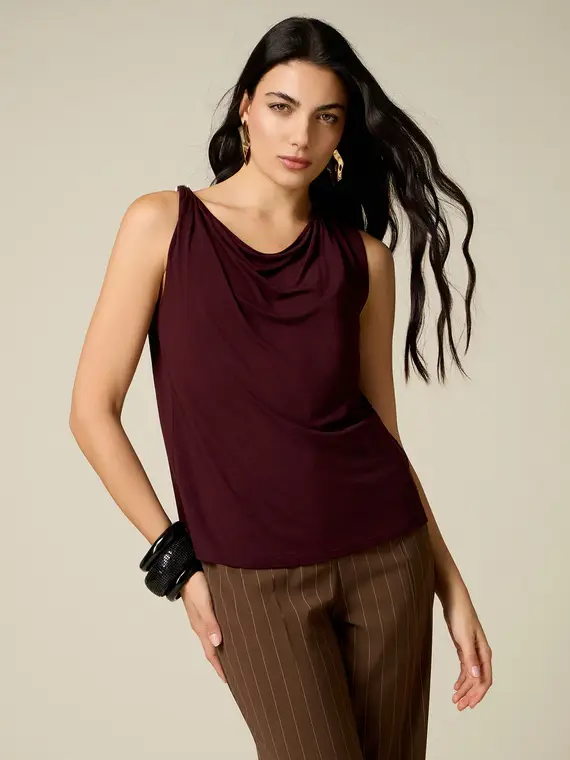 Oltre Top con drappeggio e fermaglio metallico Donna, Bordeaux +