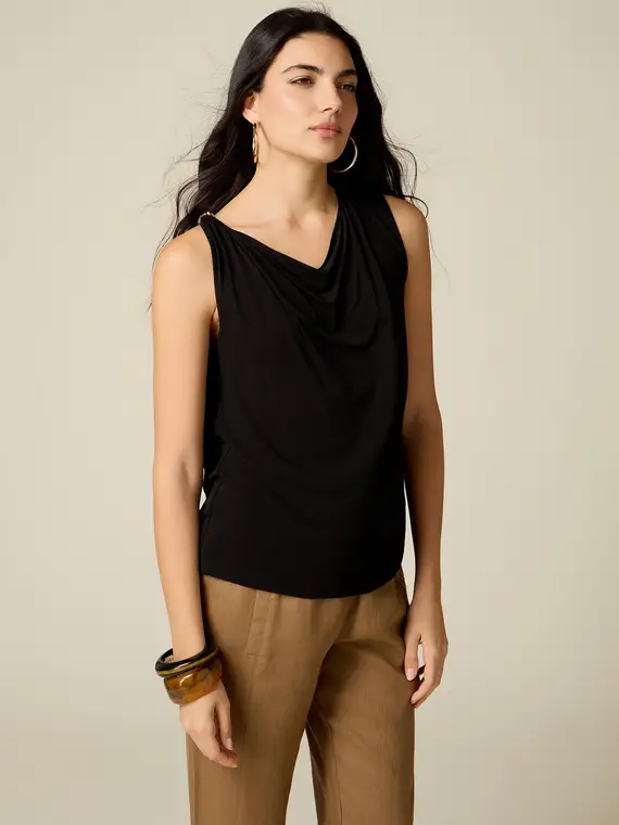 Oltre Top con drappeggio e fermaglio metallico Donna, Nero