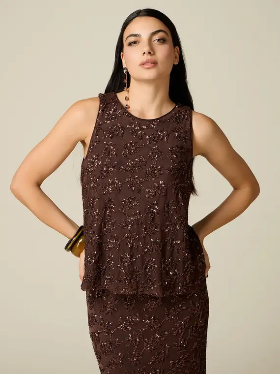 Oltre Top in tulle con paillettes Donna