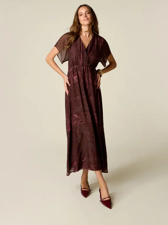 Vestito flare in chiffon misto seta fantasia Donna, +