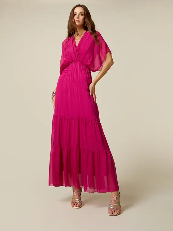Oltre Vestito lungo in voile misto seta Donna, Fucsia