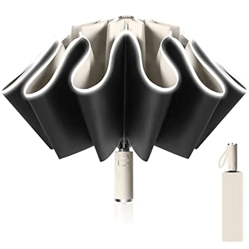 Poligono Ombrello Inverso Automatico, Ombrello Pieghevole Antivento, Ombrello Grande da Pioggia 10 Stecche Rinforzate per Uomo Donna,