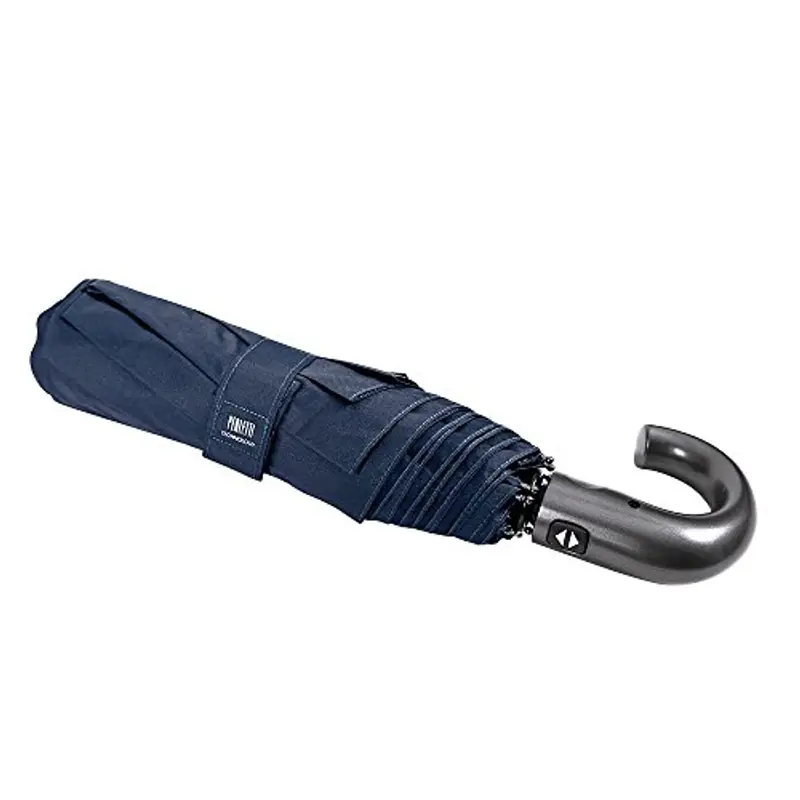 Perletti Ombrello Pieghevole Blu Uomo Automatico - Ombrello Leggero Antivento con Manico Curvo e Apri Chiudi Automatico - Tessuto in