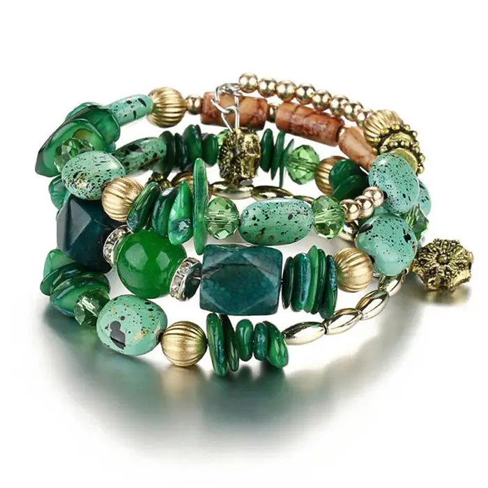 OMG Beauty Braccialetti vintage colorati in pietra naturale con perline Braccialetti di moda multistrato bohémien per gioielli da donna e