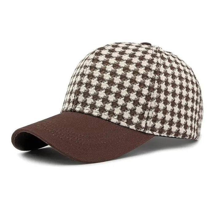 Cappelli Donna Berretto da baseball con visiera rigida e cuciture a pied de poule Berretto da uomo caffè Caffè