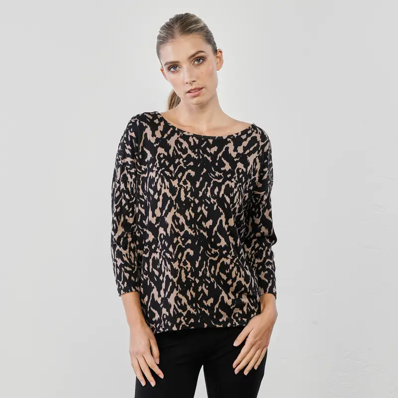 ONLY Blusa nera e beige fantasia animalier