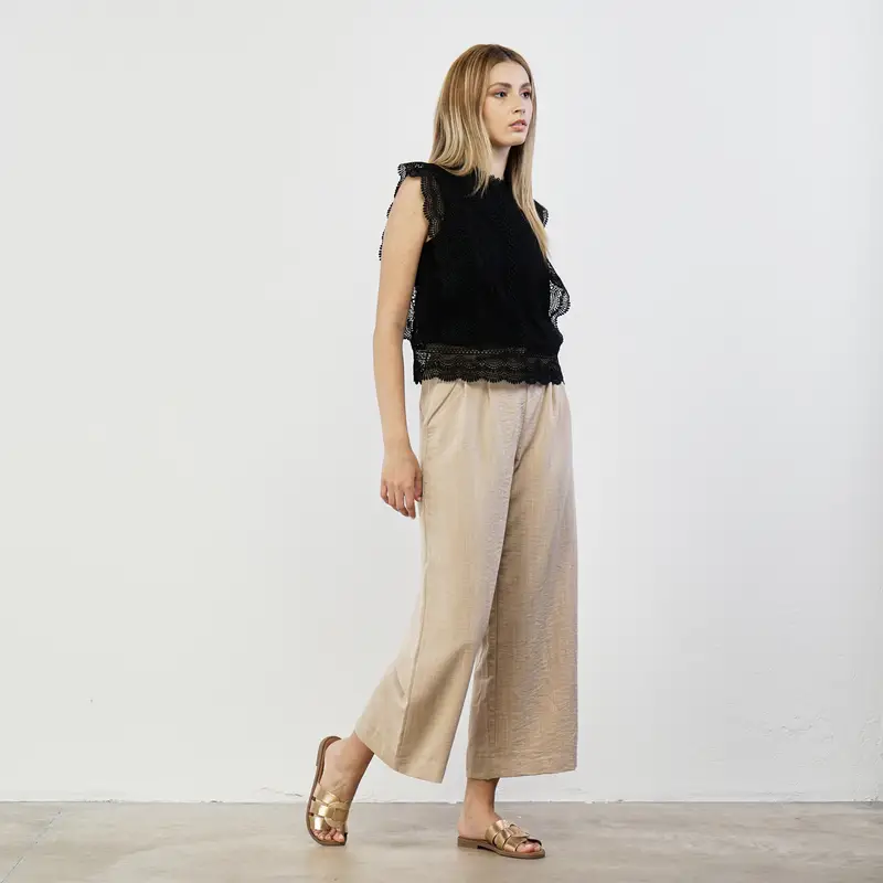 ONLY Pantaloni lunghi beige con fusciacca in vita