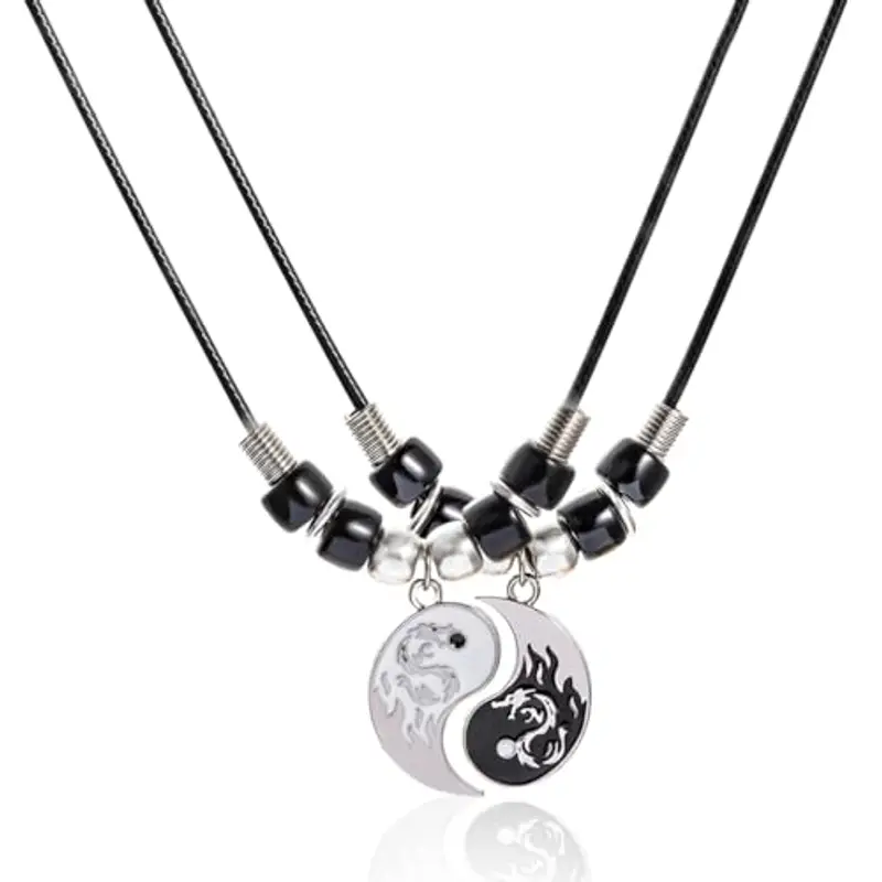 OQKAHIV 2 Ciondolo Tai Chi Collana per Uomo E Donna Catena Amicizia Yin Yang Coppia di Catena, catena dell'amicizia Ying Yang ciondolo a