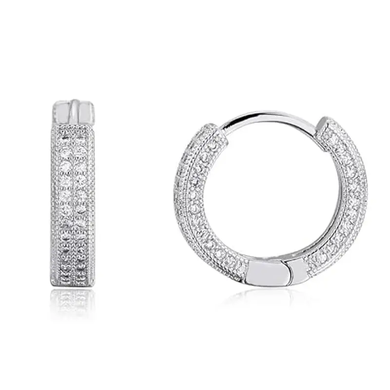 Generic Orecchini a cerchio con zirconi cubici placcati in diamante, orecchini a cerchio rotondi leggeri per uomini e donne, Misura unica,