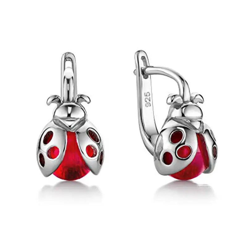 butterfly Orecchini Per Bambine In Argento Sterling Con Design Di Coccinella E Smalto Rosso