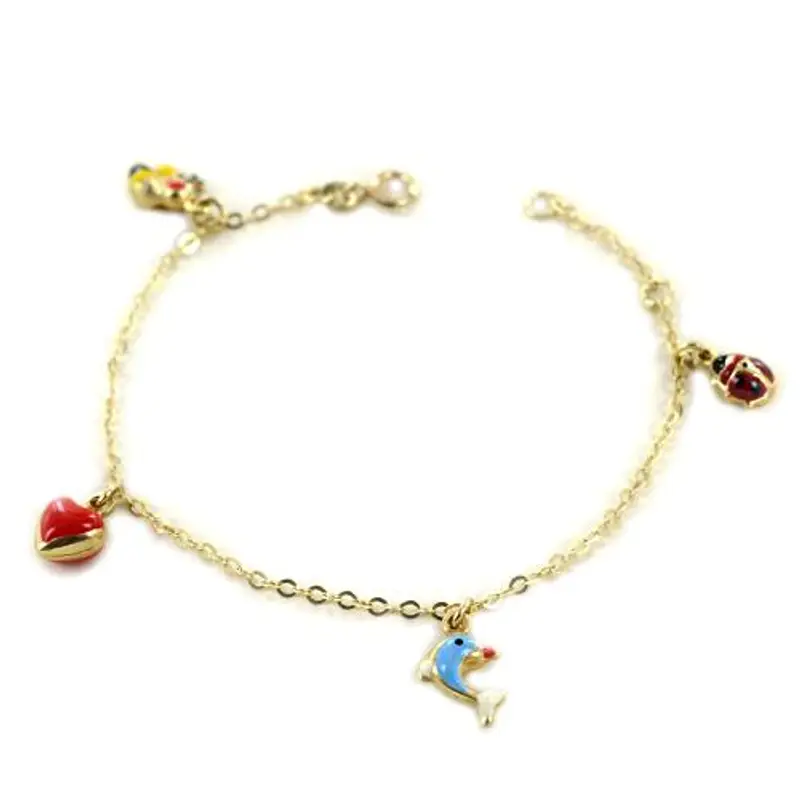 orobimbi bracciale da bambina in oro 9 kt con charms e smalti colorati