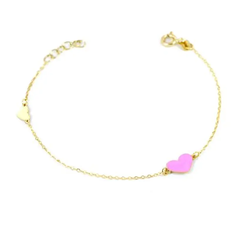 orobimbi bracciale da bambina in oro 9 kt con cuoricino e smalto rosa